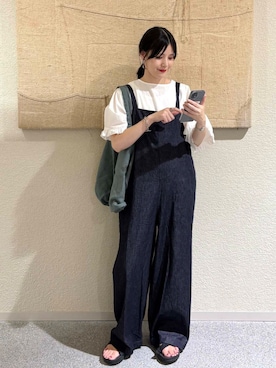 「旅行コーデ」｜「アイテム（サロペット/オーバーオール）」を使った、saoriさん（レディース・158cm）の夏コーディネート