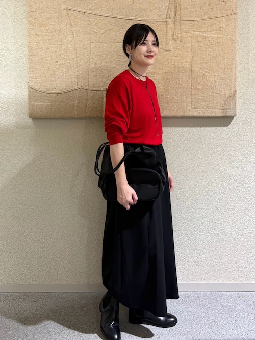 かぐれ ウォッシャブルシルクワイドニット 絹 体型カバー 春秋 毛 赤