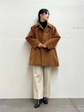 「URBAN RESEARCH DOORS（アーバンリサーチドアーズ）のタートルネックニット（ニット/セーター）」を使った、秋山 里織さん（レディース・158cm）の冬コーディネート