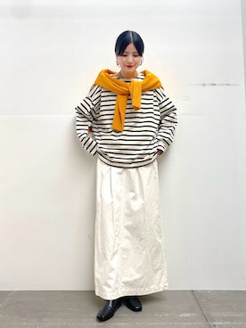 「かぐれ（カグレ）のボーダーワイドカットソー（Tシャツ/カットソー）」を使った、秋山 里織さん（レディース・158cm）の秋コーディネート