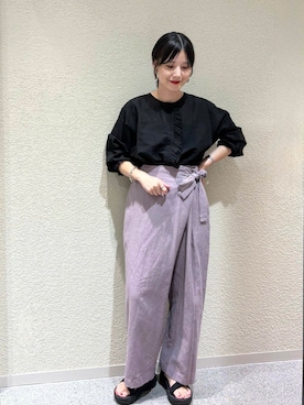 「アイテム（パンツ、パープル系）」を使った、saoriさん（レディース・158cm）の夏コーディネート
