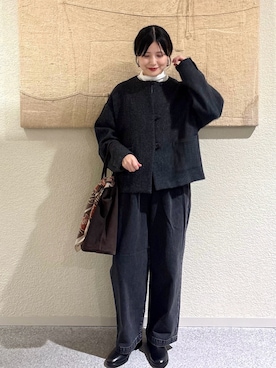 「かぐれ（カグレ）のウールハイゲージタートルネック（ニット/セーター）」を使った、秋山 里織さん（レディース・158cm）の冬コーディネート