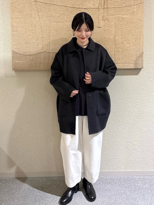 かぐれ●ウールステンカラーショートコート●チャコール かぐれ（カグレ）の「ウールステンカラーショートコート（ステンカラー