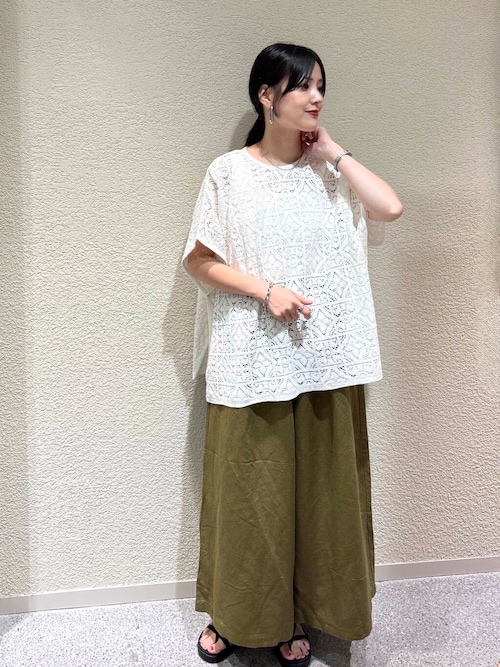 リネンレーヨンワイドギャザーパンツ