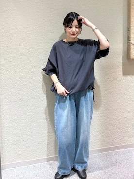 「シューズサイズ23㎝〜23.5㎝」｜秋山 里織さん（レディース・158cm）の夏コーディネート