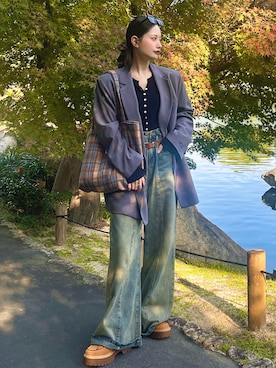 「アイテム（トートバッグ）」を使った、T Λ Eさん（レディース・158cm）の秋コーディネート