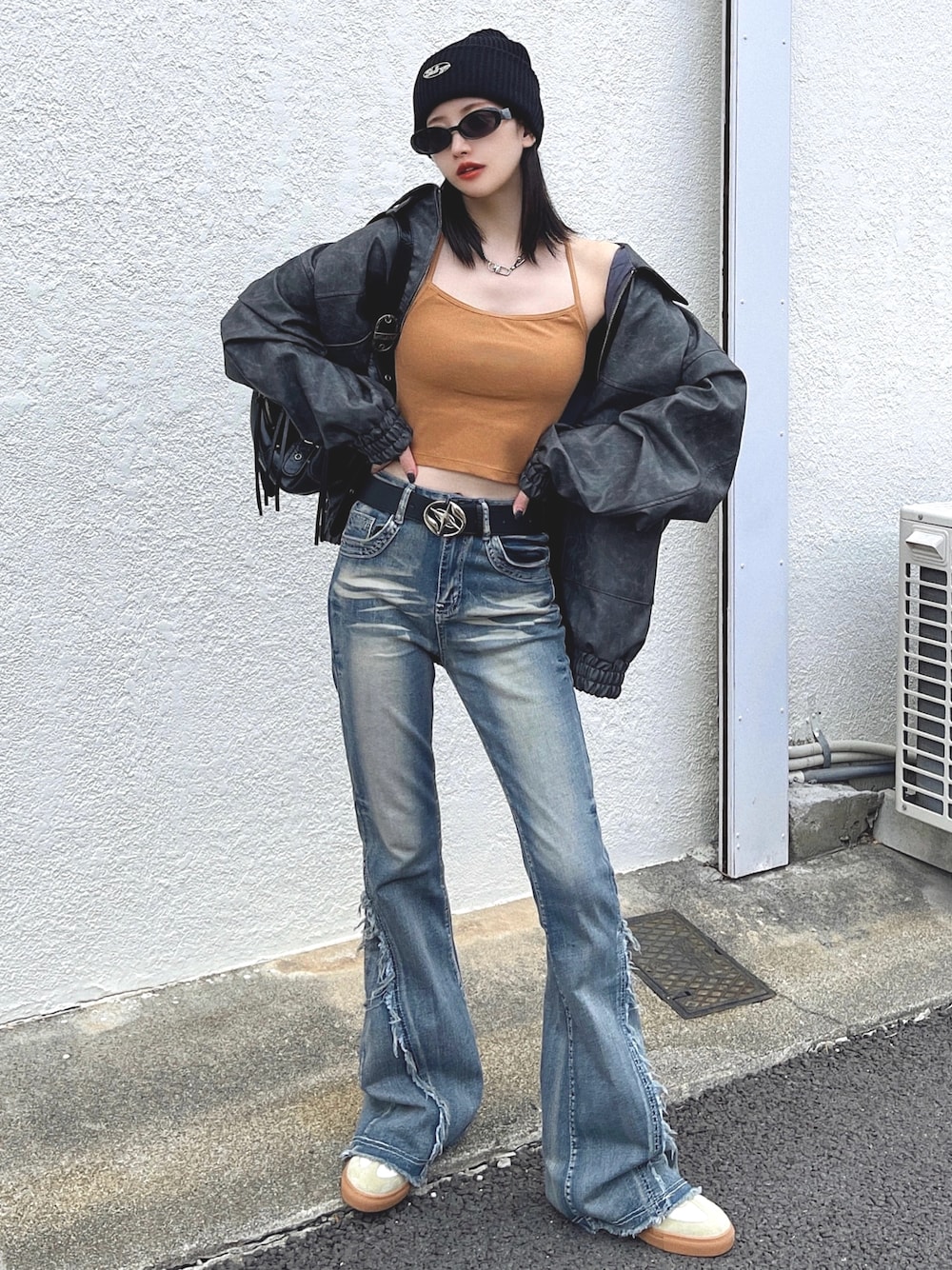T Λ Eさんの「HALEY PESCA/合成皮革　 オーバーサイズ　BIGブルゾン（HALEY PESCA）」を使ったコーディネートの1枚目の写真