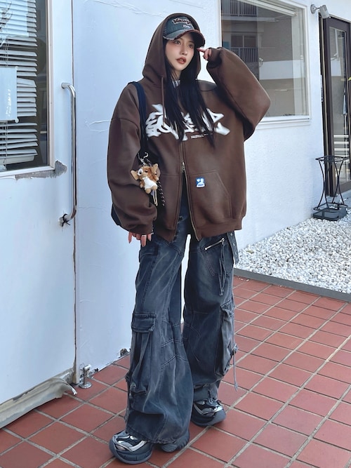 ダメージ加工オーバーサイズカーゴデニムパンツ（デニムパンツ