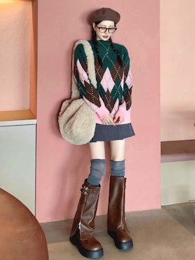 「アイテム（メガネ）」を使った、T Λ Eさん（レディース・158cm）の秋コーディネート