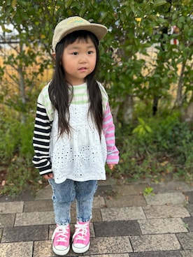 「BREEZE（ブリーズ）のシティコード付きキャップ（キャップ、ベージュ系）」を使った、3yamaさん（レディース・160cm）の春コーディネート