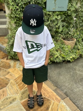 「NEW ERA（ニューエラ）のニューエラ キッズ 半袖Tシャツ吸汗速乾 ONSPOTZ別注（Tシャツ/カットソー）」を使った、3yamaさん（キッズ・120cm）の夏コーディネート