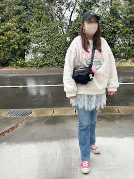 「NEW ERA（ニューエラ）のUVカジュアルクラシックCAP/995168（キャップ、ブラック系）」を使った、3yamaさん（レディース・160cm）の春コーディネート