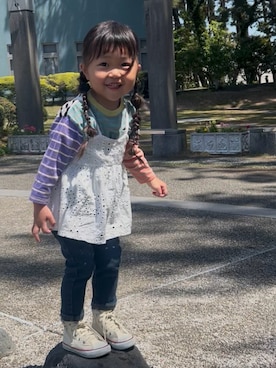 「BREEZE（ブリーズ）のアイテム（パンツ）」を使った、3yamaさん（キッズ・100cm）の春コーディネート