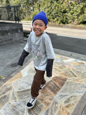 「H&M（エイチ・アンド・エム）のアイテム（帽子）」を使った、3yamaさん（キッズ・120cm）の春コーディネート