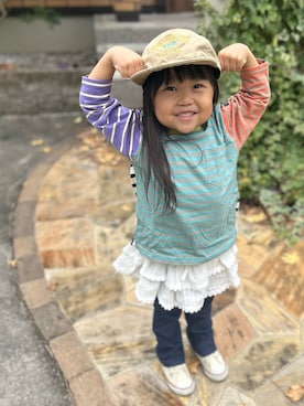 「アイテム（スウェットパンツ）」を使った、3yamaさん（キッズ・90cm）の秋コーディネート