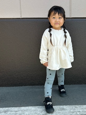 「pairmanon（ペアマノン）の裏毛 フロントギャザートレーナー（スウェット、ホワイト系）」を使った、3yamaさん（レディース・160cm）の春コーディネート