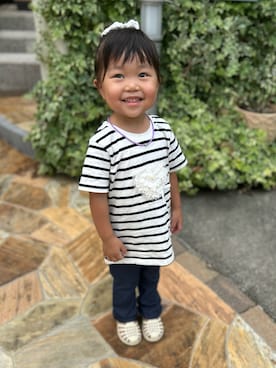「petit main（プティマイン）の【リンク】アソートモチーフTシャツ(キッズサイズ)（Tシャツ/カットソー）」を使った、3yamaさん（キッズ・90cm）の夏コーディネート