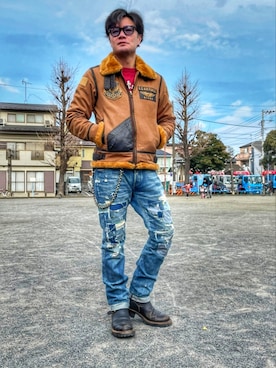 「BACKDROP（バックドロップ）のアイテム（ウォレットチェーン）」を使った、KOHさん（メンズ・172cm）の冬コーディネート