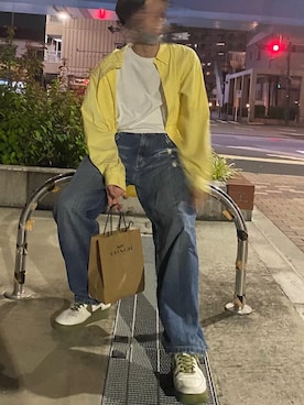 「UNIQLO（ユニクロ）のエアリズムコットンオーバーサイズTシャツ（5分袖）（Tシャツ/カットソー）」を使った、YuUさん（メンズ・176cm・20代）の冬コーディネート