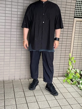 「GU（ジーユー）のアイテム（シャツ/ブラウス、ブラック系）」を使った、spyairtoさん（メンズ・172cm）の夏コーディネート