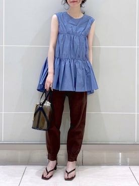 「Andemiu（アンデミュウ）のクリアトートバッグ940559（ショルダーバッグ）」を使った、YURIさん（レディース・160cm）の夏コーディネート