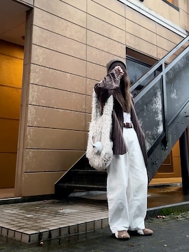 「アイテム（ニットキャップ/ビーニー）」を使った、Atsukoさん（レディース・153cm）の秋コーディネート