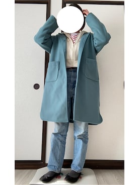 「Green　Parks（グリーンパークス）のアイテム（ノーカラーコート）」を使った、Miiiさん（レディース・158cm）の冬コーディネート