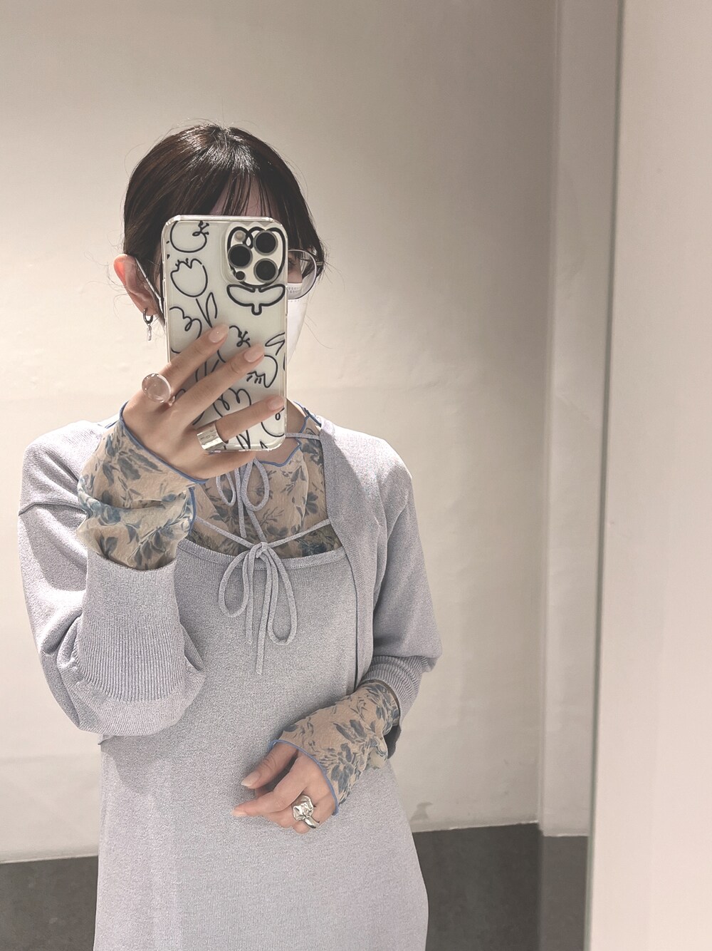 「大人コーデ、休日スタイル、低身長女子、おしゃれさんと繋がりたい、夏、メガネ女子、シアー、大人ガーリー、ブルー、めがね、ゆるコーデ」｜「Kastaneのアイテム（ワンピース/ドレス、ブルー系）」を使った、uwaさん（レディース・152cm）の夏コーディネートの1枚目の写真