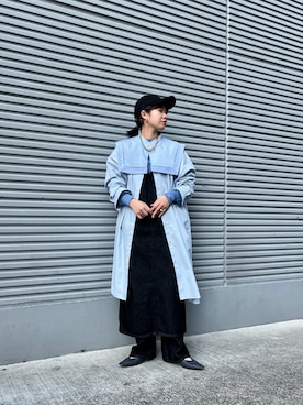 「ブルーコーデ」｜「アイテム（ジャンパースカート）」を使った、shihoさん（レディース・156cm）の冬コーディネート