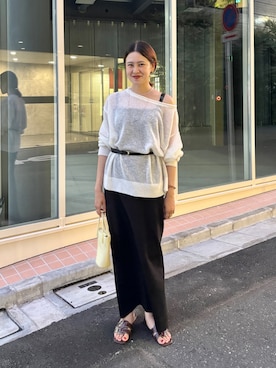 「SHENERY（シーナリー）の《インフルエンサー@kanako_ikiコラボ》シアーウールプルオーバー（ニット/セーター）」を使った、IKI_160cmさん（レディース・160cm・30代）の夏コーディネート