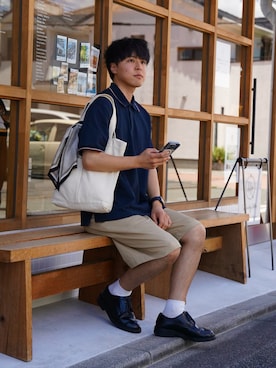「アイテム（チノパンツ）」を使った、なべさん（メンズ・168cm）の夏コーディネート