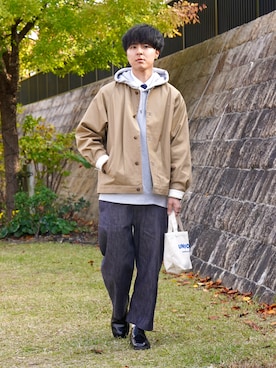 「アイテム（ノーカラージャケット）」を使った、なべさん（メンズ・168cm）の秋コーディネート