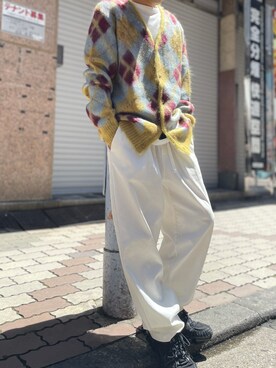 「アイテム（カーディガン/ボレロ、イエロー系）」を使った、kantaさん（メンズ・165cm）の夏コーディネート