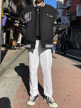 「A4A（エーフォーエー）のアイテム（スタジャン）」を使った、kantaさん（メンズ・165cm）の冬コーディネート