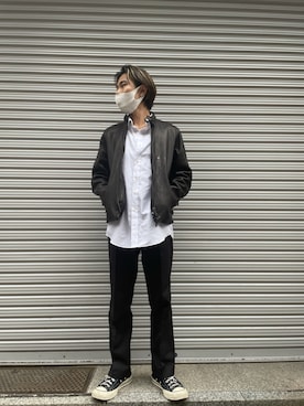 「NCB neat caprice brand（エヌシービーニートカプリスブランド）のアイテム（ライダースジャケット）」を使った、kantaさん（メンズ・165cm）の秋コーディネート
