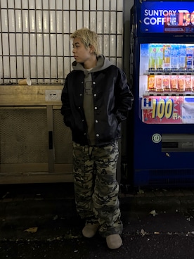 「アイテム（ライダースジャケット）」を使った、kantaさん（メンズ・165cm）の秋コーディネート