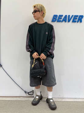 「BEAVER（ビーバー）のB omnivore/ビーオムニボー　DENIM WIDE SHORTS デニムワイドショーツ（その他パンツ）」を使った、kantaさん（メンズ・165cm・20代）の夏コーディネート