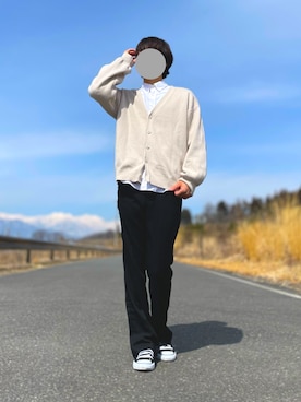「アイテム（カーディガン/ボレロ、ホワイト系）」を使った、miyaさん（メンズ・172cm）の春コーディネート