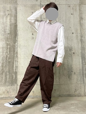 「アイテム（ベスト、ホワイト系）」を使った、miyaさん（メンズ・172cm）の秋コーディネート