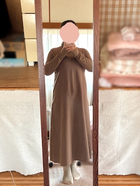 「GU（ジーユー）のアイテム（トップス、ブラウン系）」を使った、ERIさん（レディース・158cm）の春コーディネート