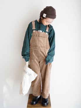 「ローリーズファーム(LOWRYS FARM)」｜「アイテム（サロペット/オーバーオール）」を使った、haa__fuuさん（キッズ・120cm）の秋コーディネート