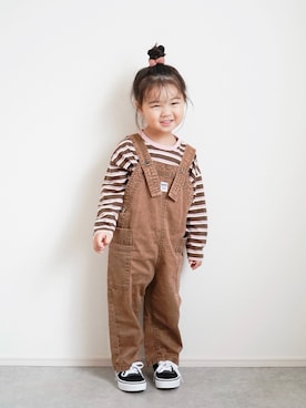 「アイテム（Tシャツ/カットソー、ピンク系）」を使った、しなつさん（キッズ・90cm）の秋コーディネート