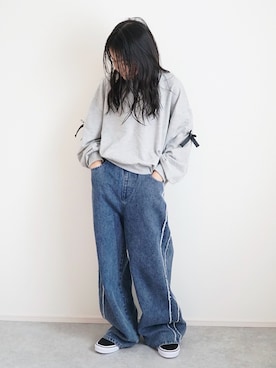 「アイテム（デニムパンツ）」を使った、haa__fuuさん（キッズ・145cm）の秋コーディネート