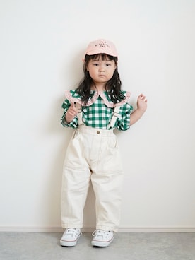 「アイテム（キャップ）」を使った、しなつさん（キッズ・90cm）の春コーディネート