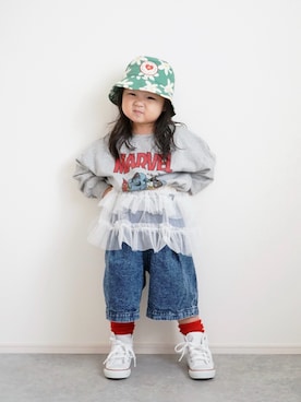 「アイテム（帽子）」を使った、しなつさん（キッズ・90cm）の春コーディネート