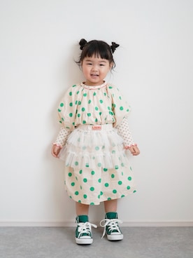 「こども ビームス（コドモビームス）のアイテム（シューズ）」を使った、しなつさん（キッズ・90cm）の春コーディネート