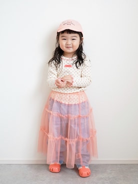 「アイテム（キャップ）」を使った、しなつさん（キッズ・90cm）の春コーディネート