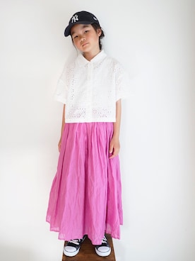「アイテム（シャツ/ブラウス、ホワイト系）」を使った、haa__fuuさん（キッズ・137cm）の春コーディネート