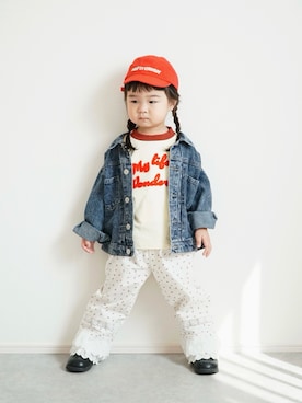 「p.premier（ピードットプルミエ）のアイテム（帽子）」を使った、しなつさん（キッズ・90cm）の春コーディネート