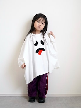 「petit main（プティマイン）のサイドゴアブーツ（ブーツ、ブラック系）」を使った、しなつさん（キッズ・100cm）の秋コーディネート